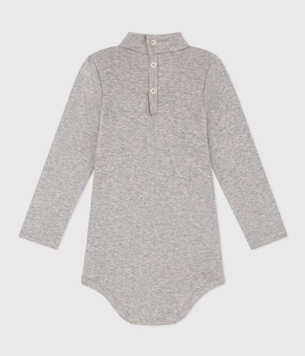 Babies' Long-Sleeved Roll Neck Cotton Bodysuit grey