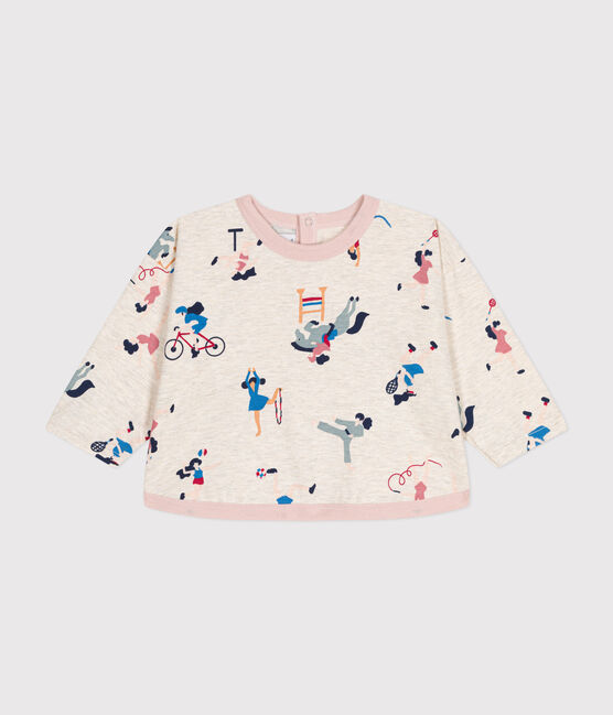 Babies' long-sleeved fine jersey T-shirt MONTELIMAR beige/MULTICO white