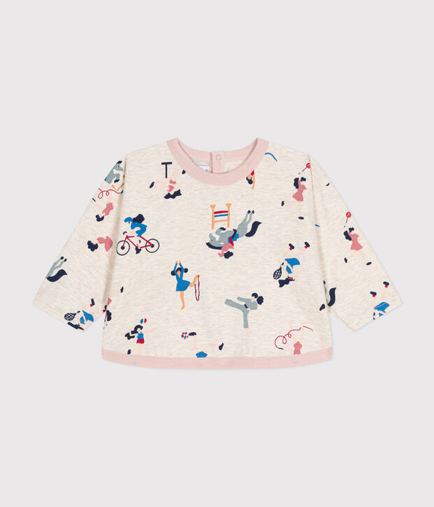 Babies' long-sleeved fine jersey T-shirt beige/multicolor