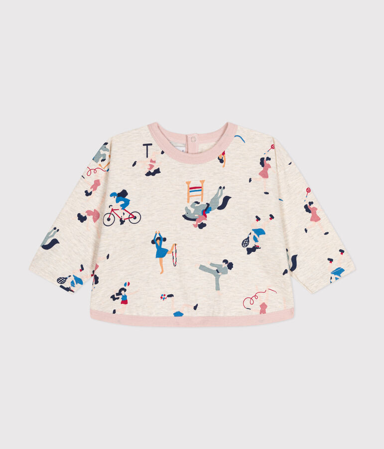 Babies' long-sleeved fine jersey T-shirt beige/multicolor