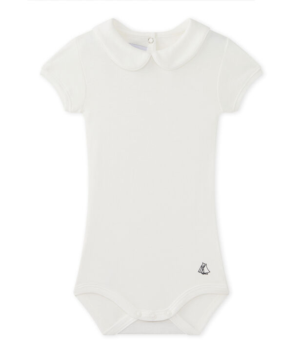 Baby girls' bodysuit with collar white