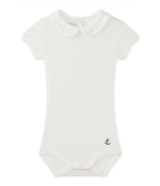 Baby girls' bodysuit with collar MARSHMALLOW white