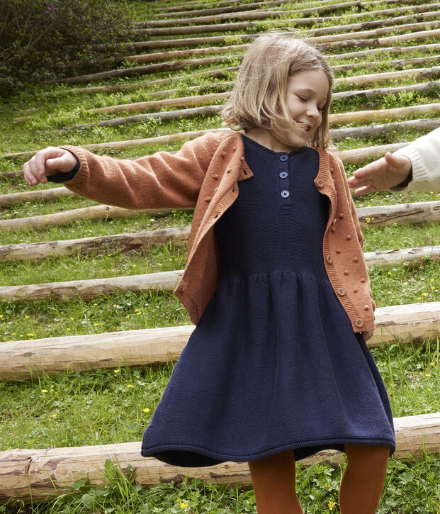 Girls' long-sleeved knit dress blue