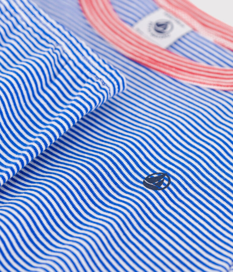 Children's stripy cotton pyjamas PERSE blue/MARSHMALLOW white