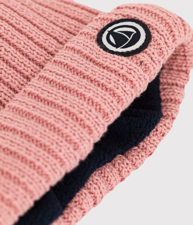Babies' Knit Hat with Recycled Fleece Lining pink