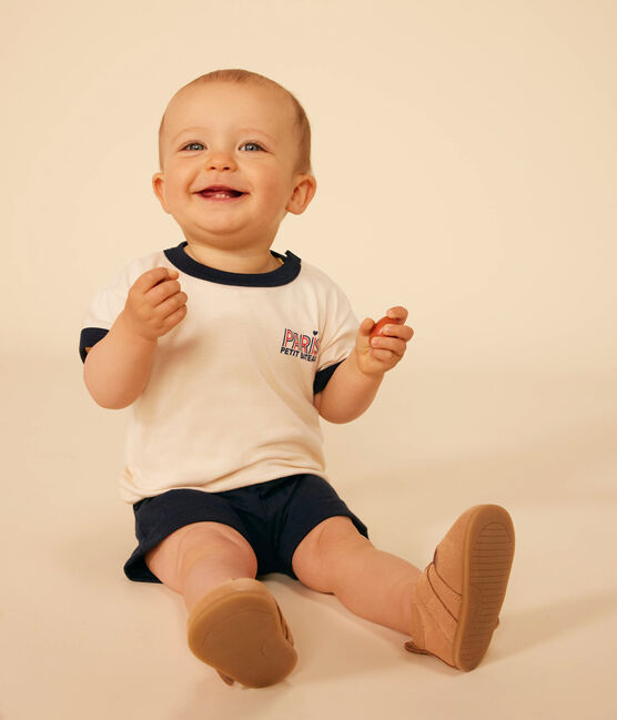 Babies' Short-Sleeved Lightweight Jersey T-Shirt AVALANCHE white/SMOKING blue