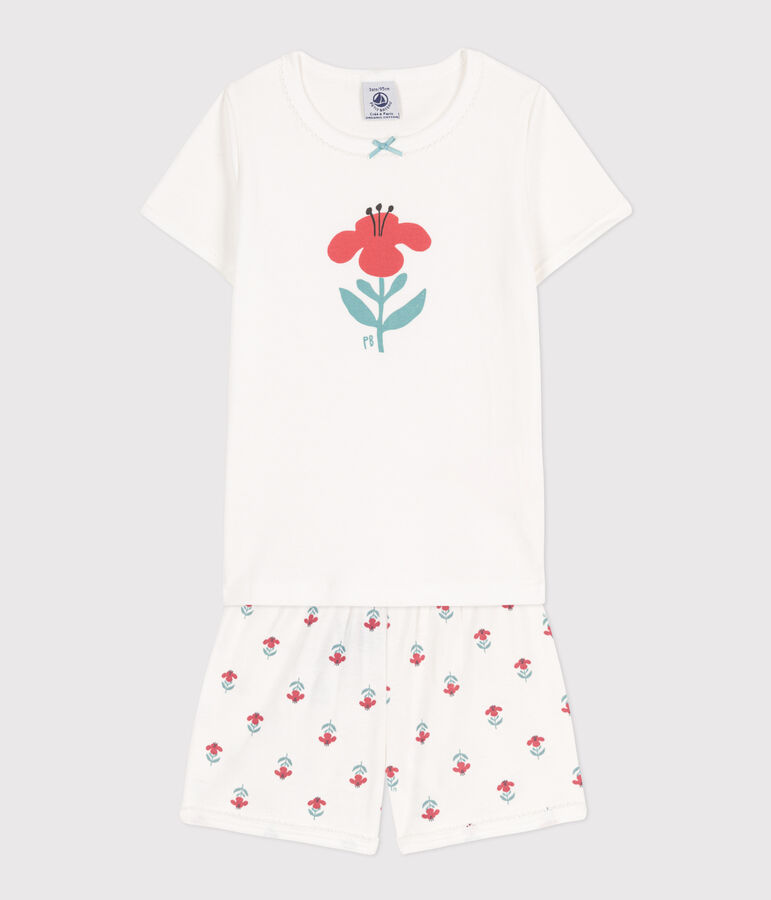 Girls' Floral Cotton Short Pyjamas white/multicolor