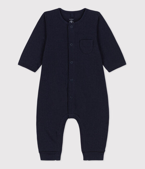 Babies' Plain Organic Tube Knit Long Playsuit SMOKING blue