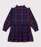 Girls' long-sleeved checked dress in checked cotton flannel blue/multicolor