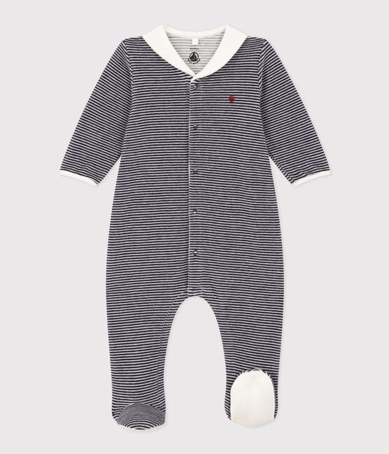 Babies' Pinstriped Velour Pyjamas SMOKING blue/MARSHMALLOW white