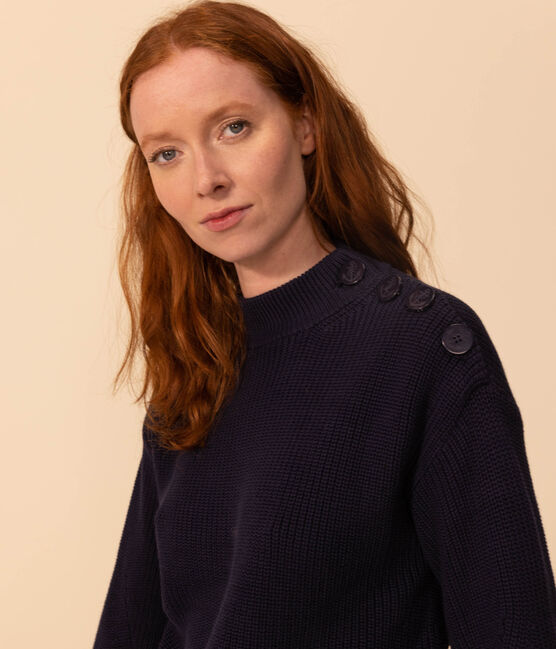 Women's Fisherman's RIb Cotton Pullover SMOKING blue