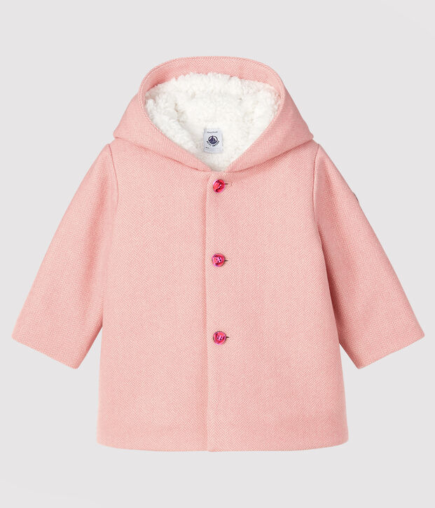 Girl's coat in wool fabric pink/white