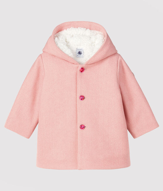 Girl's coat in wool fabric CHEEK pink/MARSHMALLOW white