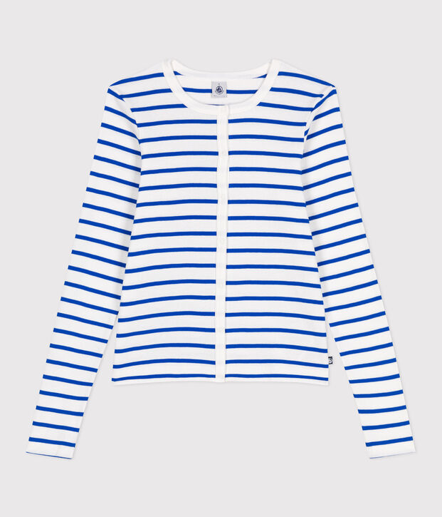 Women's plain cotton cardigan white/blue