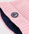 Babies' knitted beanie with a fleece lining CHARME pink