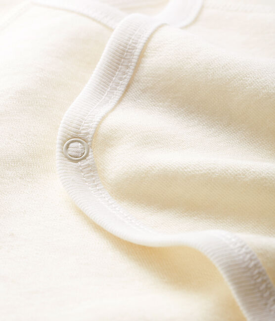 Newborn babies' long-sleeved cotton and wool bodysuit MARSHMALLOW CN white