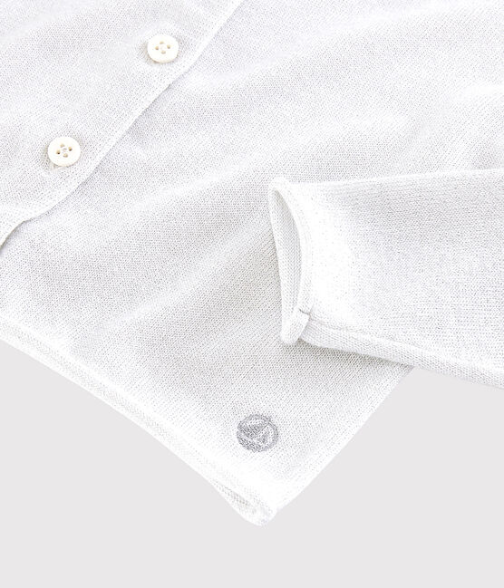 Girls' Cotton Cardigan MARSHMALLOW white/ARGENT grey