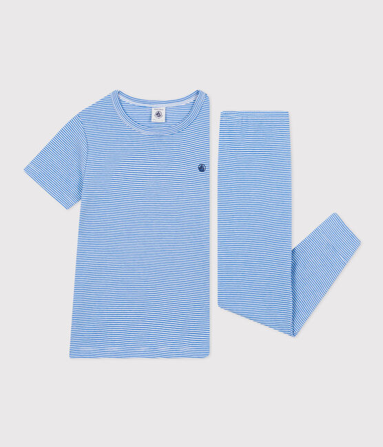 Children's Stripy Cotton Pyjamas DELPHINIUM /MARSHMALLOW