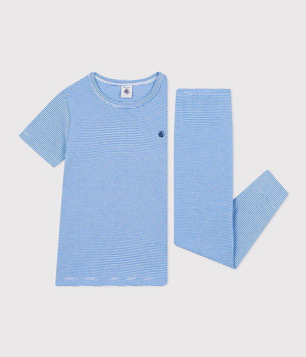 Children's Stripy Cotton Pyjamas blue/white