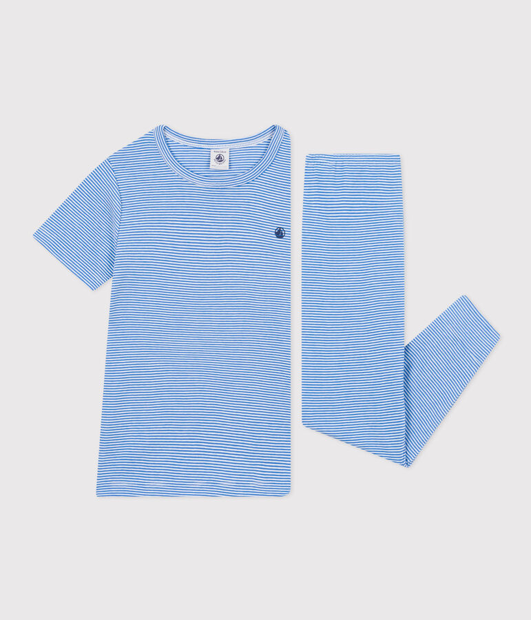 Children's Stripy Cotton Pyjamas blue/white