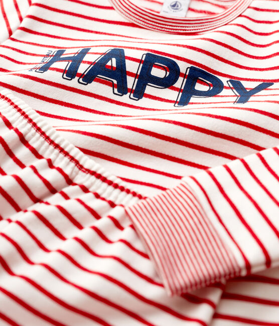 Unisex Red Striped Fleece Pyjamas MARSHMALLOW white/TERKUIT red