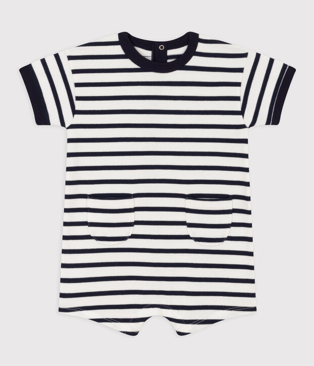 Babies' Thick Jersey Striped Playsuit white/blue