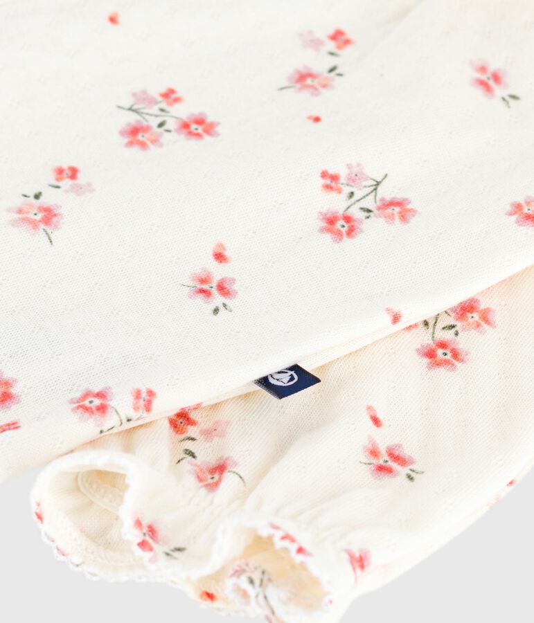 Babies' floral print ruffled cotton playsuit Ecru/multicolor