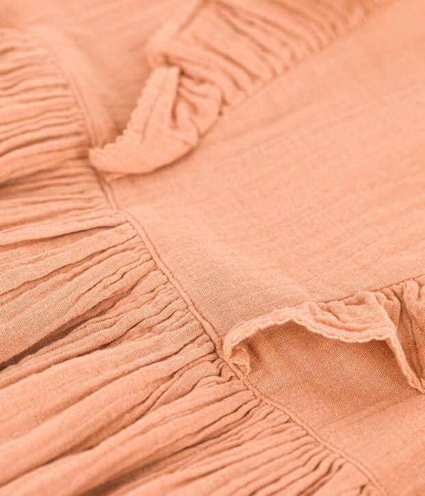 Girls' short-sleeved plain cotton gauze dress pink