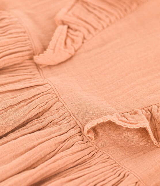 Girls' short-sleeved plain cotton gauze dress SIENNA pink
