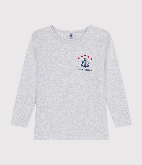 Girls' long-sleeved cotton T-shirt POUSSIERE CHINE grey