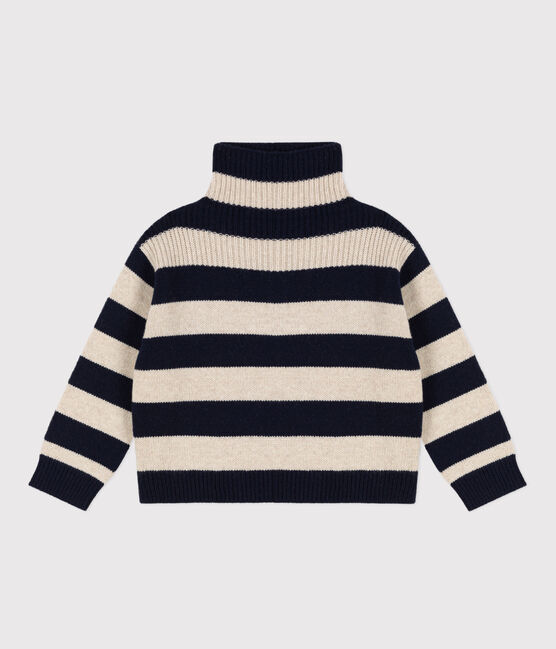 Boys' wool and cotton knit jumper SMOKING blue/AVALANCHE