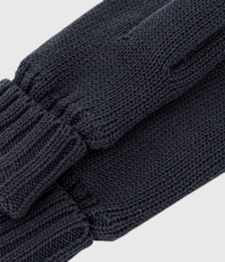 Children's plain knitted fleece-lined mittens SMOKING blue