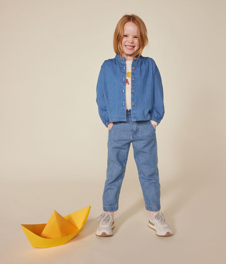 Little girls' long-sleeved denim blouse DENIM CLAIR blue
