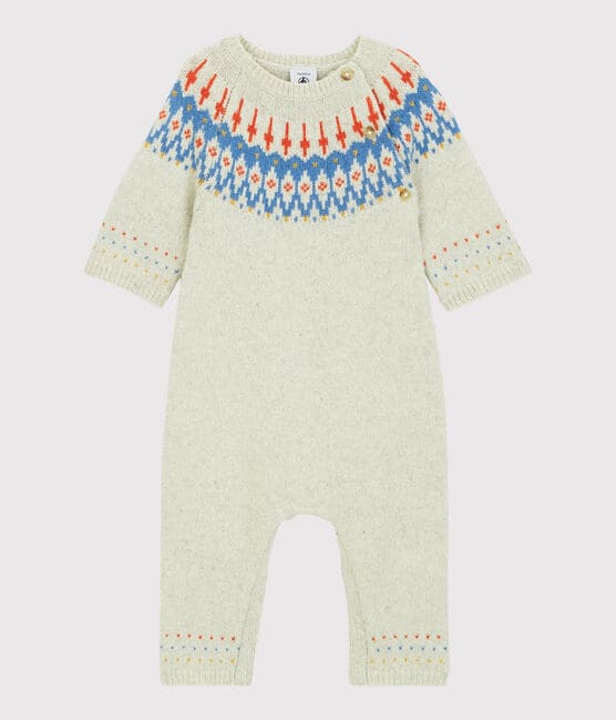 Babies' Patterned Knit Wool Jumpsuit MONTELIMAR CHINE beige
