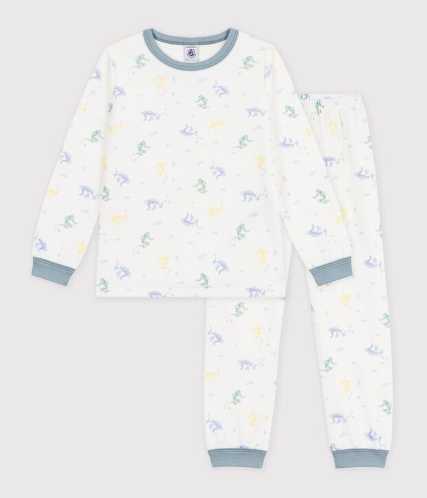 Children's printed velour pyjamas white/blue/multicolor
