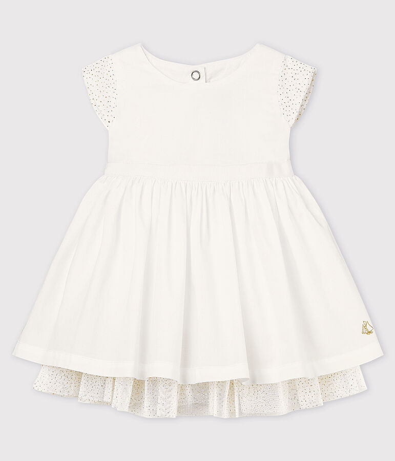 Baby Girls' Poplin Tulle Formal Dress ECUME white