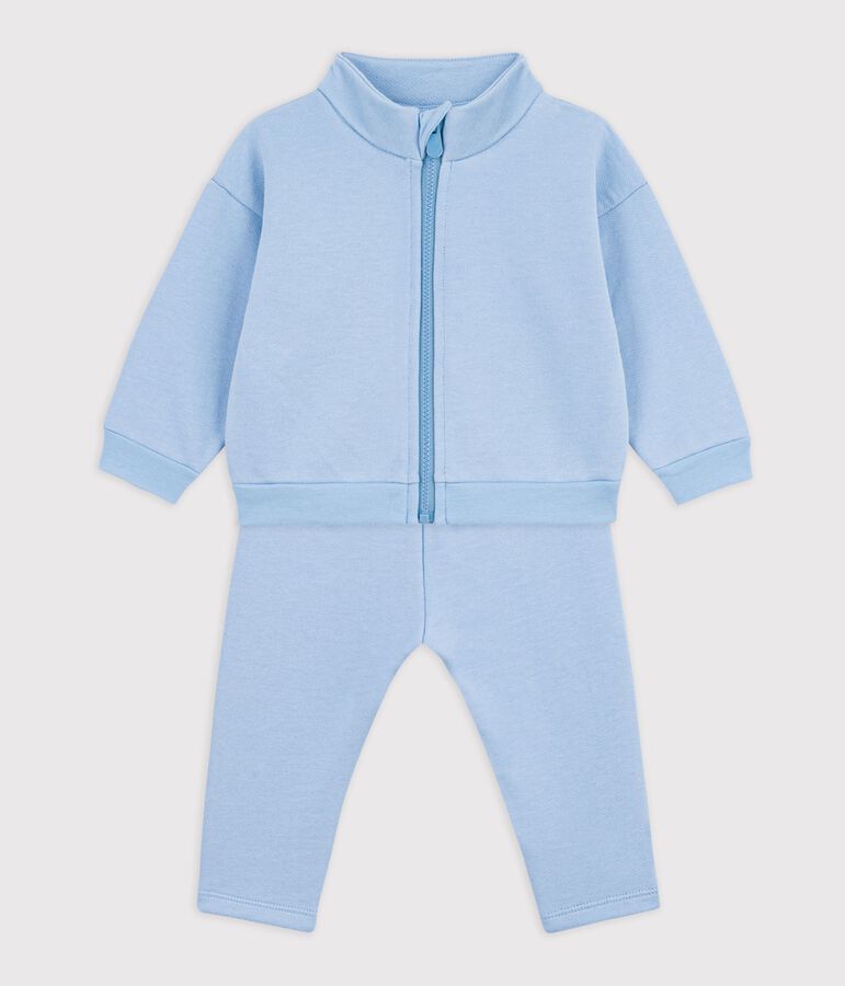 Babies' sweatshirt and trousers set in plain cotton FLO blue