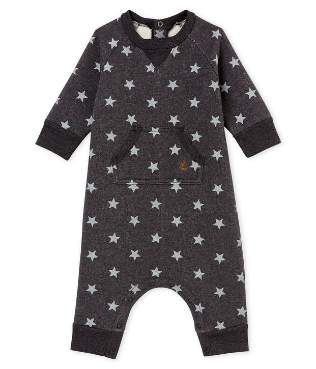 Baby boy's long print snowsuit grey/grey