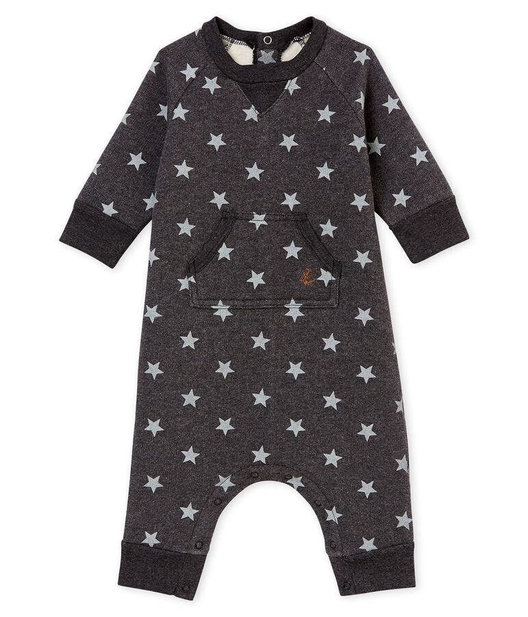 Baby boy's long print snowsuit grey/grey