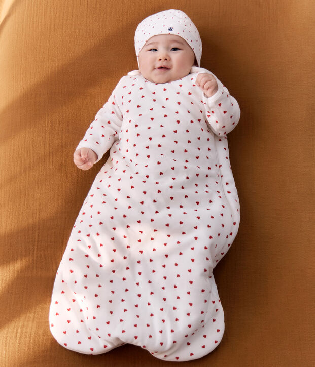Babies' 3 TOG heart-print corduroy sleeping bag white/red