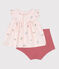 Newborn babies' two-piece cotton set with a ruffled blouse FLEUR pink/MULTICO white