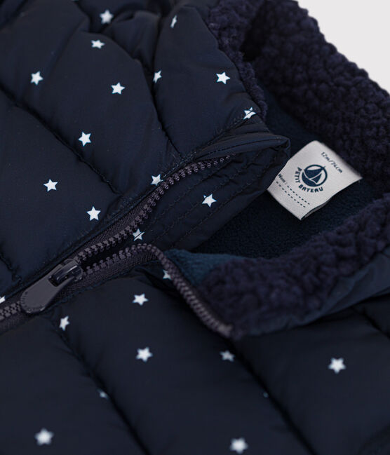 Babies' printed puffer jacket with a retractable hood SMOKING blue/MARSHMALLOW white