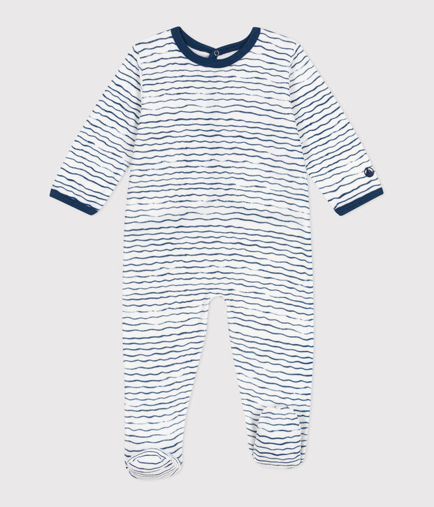 Babies' velour sleepsuit white/blue