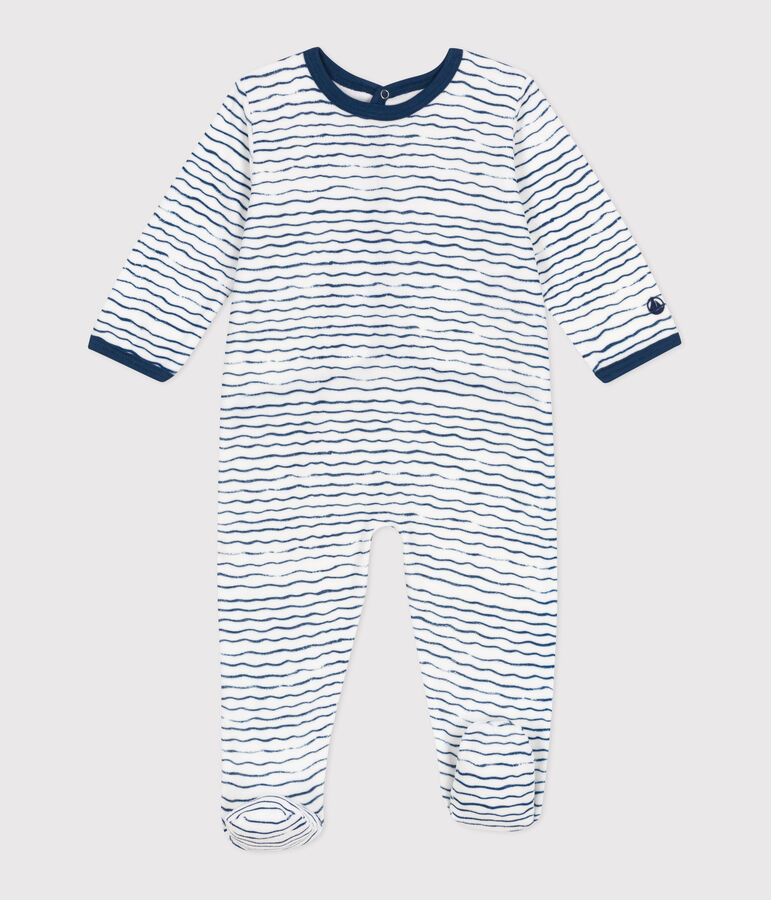 Babies' velour sleepsuit ECUME white/INCOGNITO