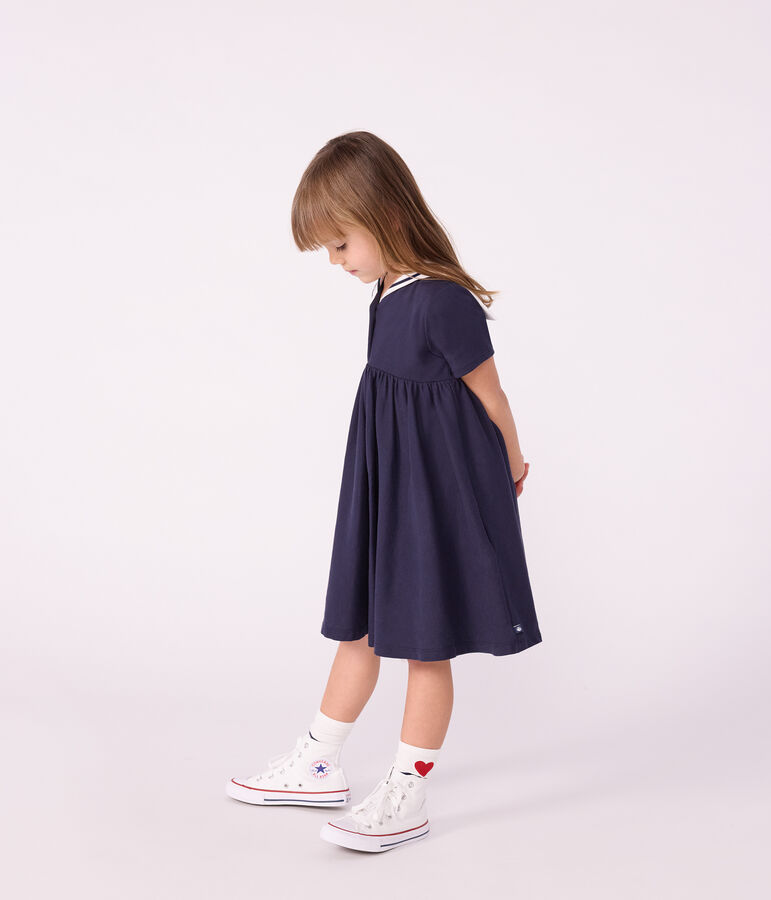 Children's short-sleeved plain cotton dress blue