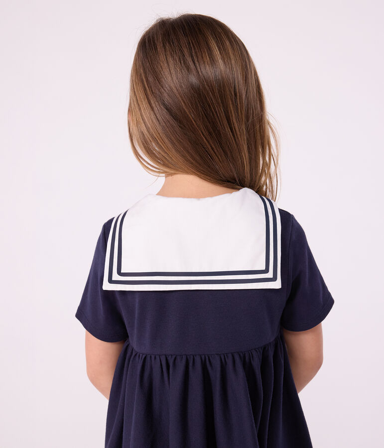Children's short-sleeved plain cotton dress blue