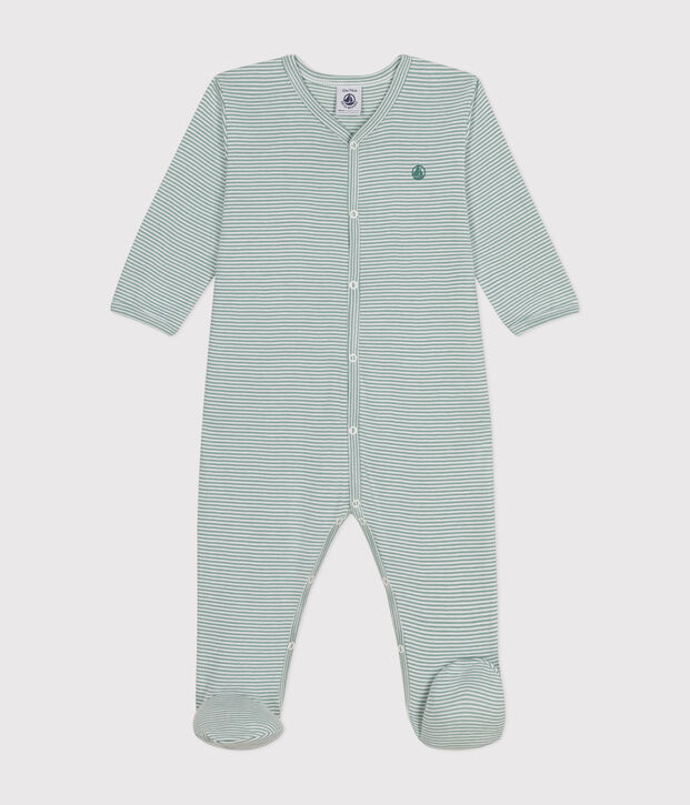 Babies' Stripy Cotton Pyjamas green/white