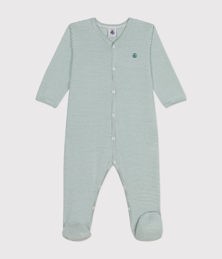 Babies' Stripy Cotton Pyjamas green/white