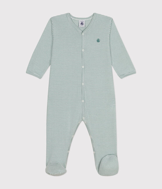 Babies' Stripy Cotton Pyjamas PAUL blue/MARSHMALLOW white