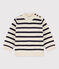 Babies' Cotton/Wool Breton Pullover MARSHMALLOW white/SMOKING blue